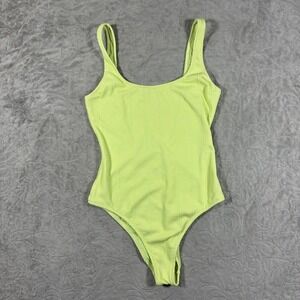Aerie One Piece Cheeky Swimsuit Size M Neon Lime Green Ribbed Beach Resort